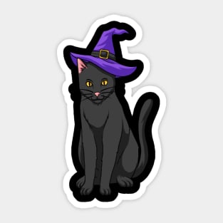 Black Cat Wearing Witches Hat Halloween Scary Sticker